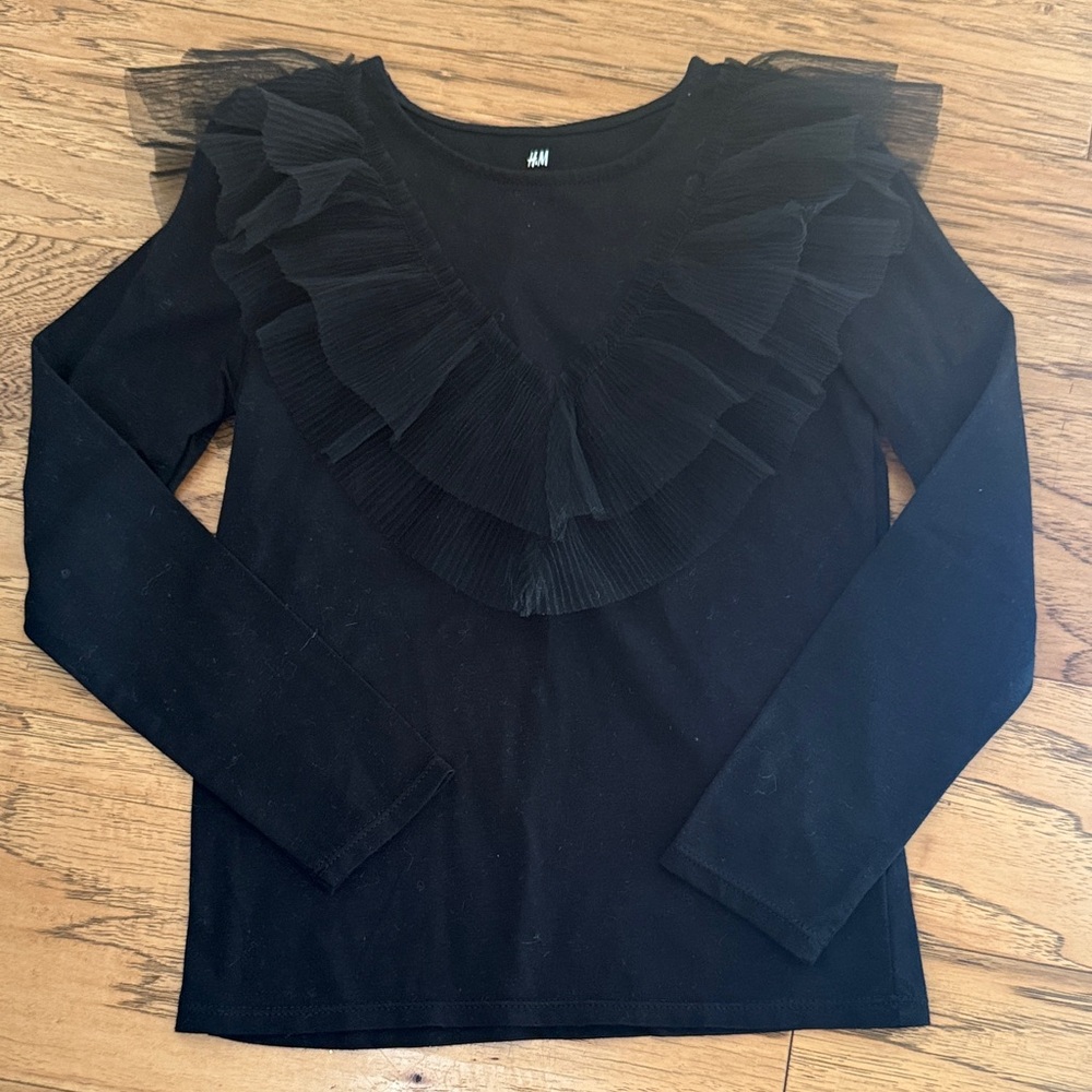 H&M Black Long Sleeve Top with Ruffle Detail